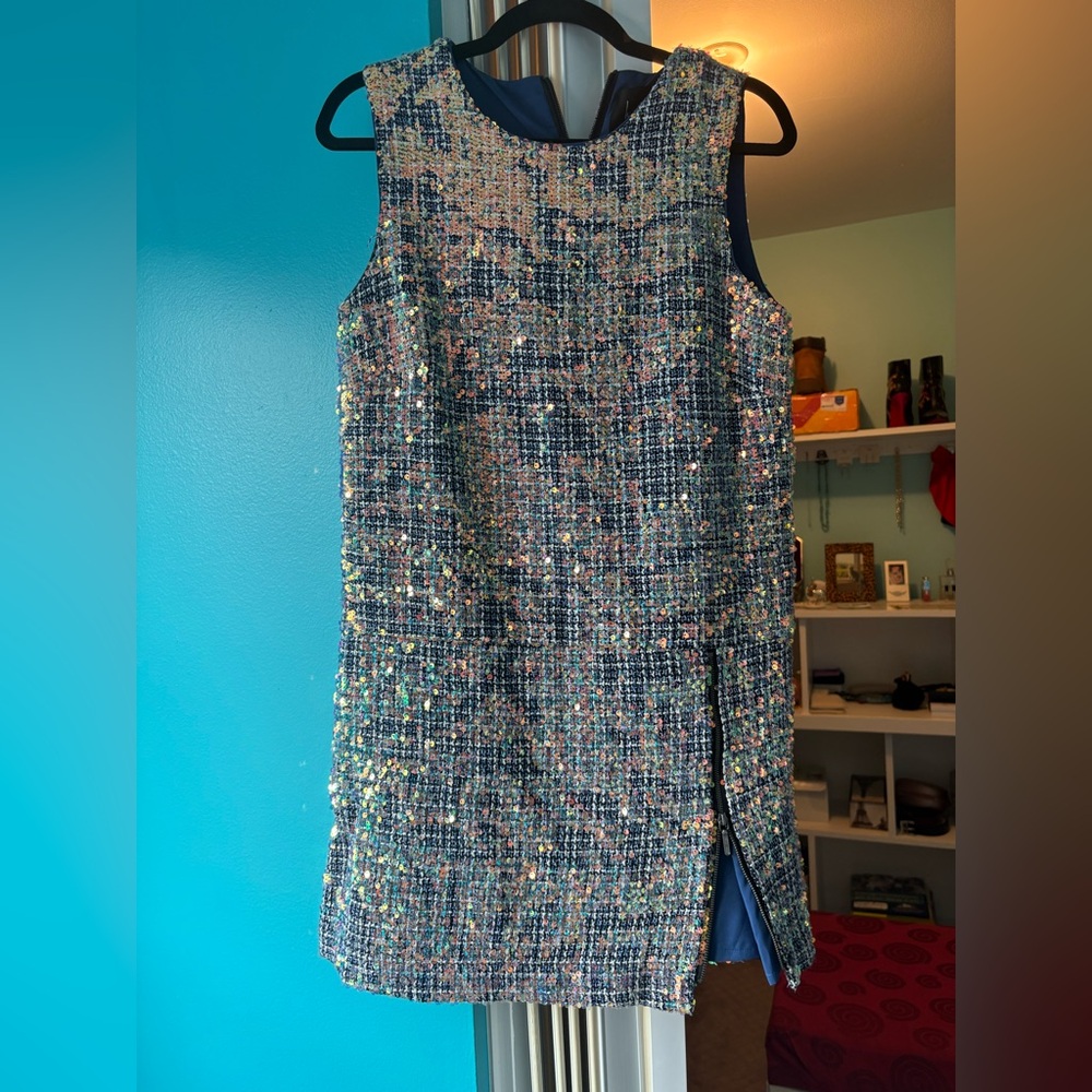 Girls Sparkle Tweed Shift Dress in Multicolor